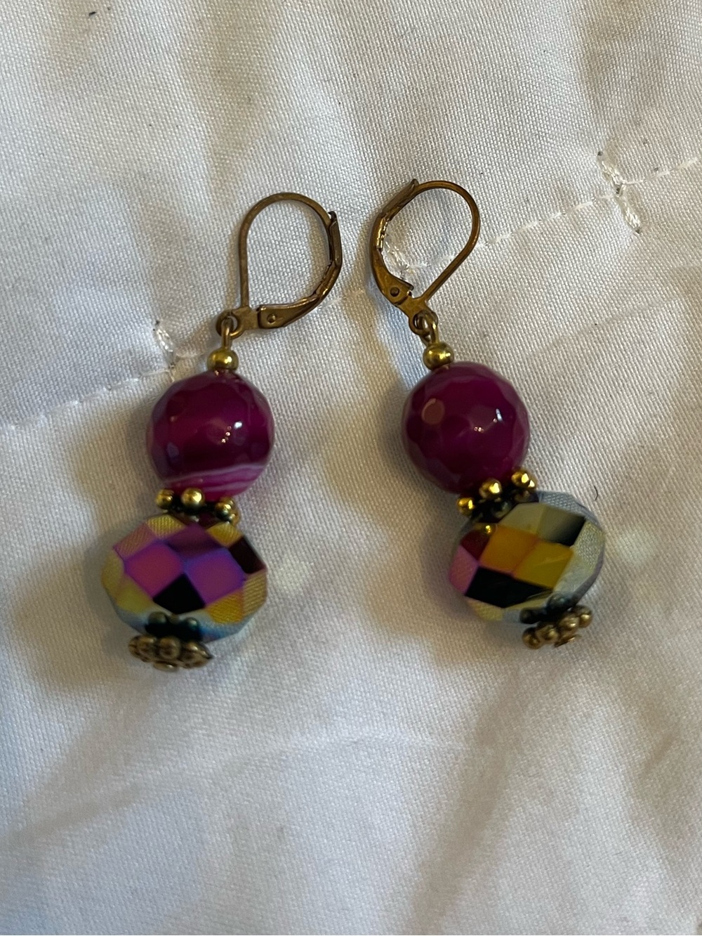 Fuchsia Multicolor Bead Drop Earrings